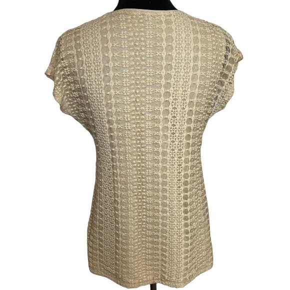 Alfani Womens Beige Lace Knit Baby Doll Top with Cap Sleeves Size S Y2K Romantic - Picture 3 of 8